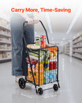 Folding Shopping Cart 40.8kg Capacity Swivel Wheels Black