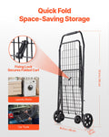 Folding Shopping Cart 40.8kg Capacity Swivel Wheels Black
