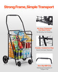 Folding Shopping Cart 40.8kg Capacity Swivel Wheels Black