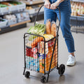 Folding Shopping Cart 40.8kg Capacity Swivel Wheels Black