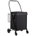 Folding Grocery Cart Dual Basket Waterproof 45KG Laundry Shopping