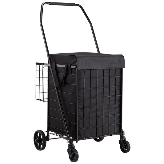 Folding Grocery Cart Dual Basket Waterproof 45KG Laundry Shopping