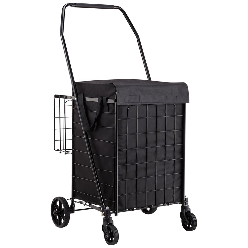 Folding Grocery Cart Dual Basket Waterproof 45KG Laundry Shopping
