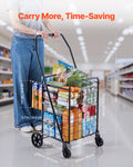 Folding Grocery Cart Dual Basket Waterproof 45KG Laundry Shopping