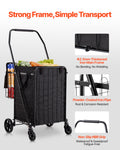 Folding Grocery Cart Dual Basket Waterproof 45KG Laundry Shopping