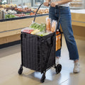 Folding Grocery Cart Dual Basket Waterproof 45KG Laundry Shopping