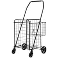 Folding Grocery Cart Dual Basket Waterproof 45KG Laundry Shopping