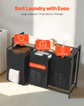 3 Section Laundry Sorter with Metal Frame Wooden Tabletop 600D
