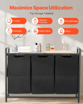 3 Section Laundry Sorter with Metal Frame Wooden Tabletop 600D