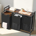 3 Section Laundry Sorter with Metal Frame Wooden Tabletop 600D
