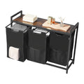 3 Section Laundry Sorter with Metal Frame Wooden Tabletop 600D