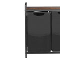3 Section Laundry Sorter with Metal Frame Wooden Tabletop 600D