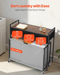 3 Section Rolling Laundry Sorter Hamper with Drawers & Wheels