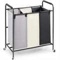 3-Section Laundry Basket Sorter Cart Heavy Duty Lockable Wheels