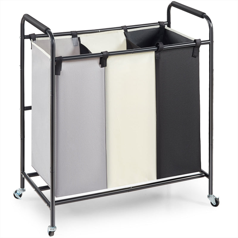 3-Section Laundry Basket Sorter Cart Heavy Duty Lockable Wheels