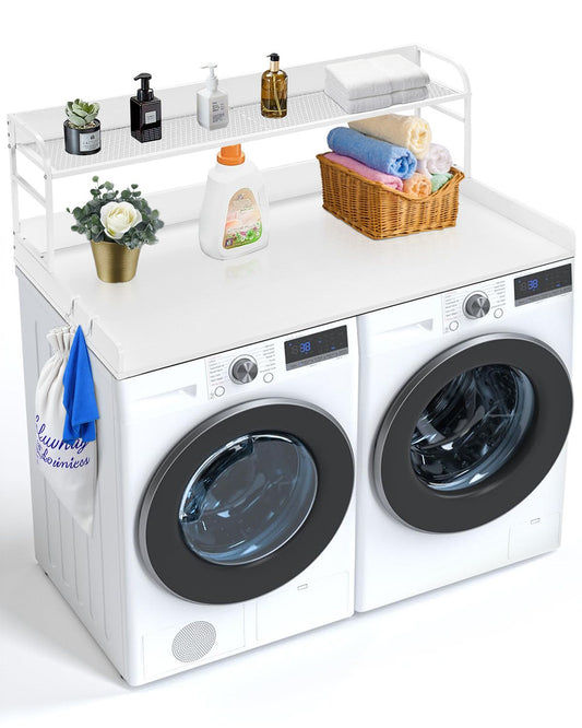 Washer Dryer Countertop with Shelf 54"x27" Wooden Washer Dryer Cover White