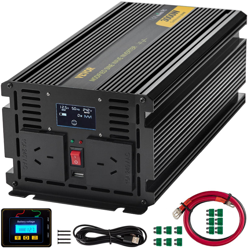 Power Inverter 3000W 12V DC to 240V AC Modified Sine Wave LCD