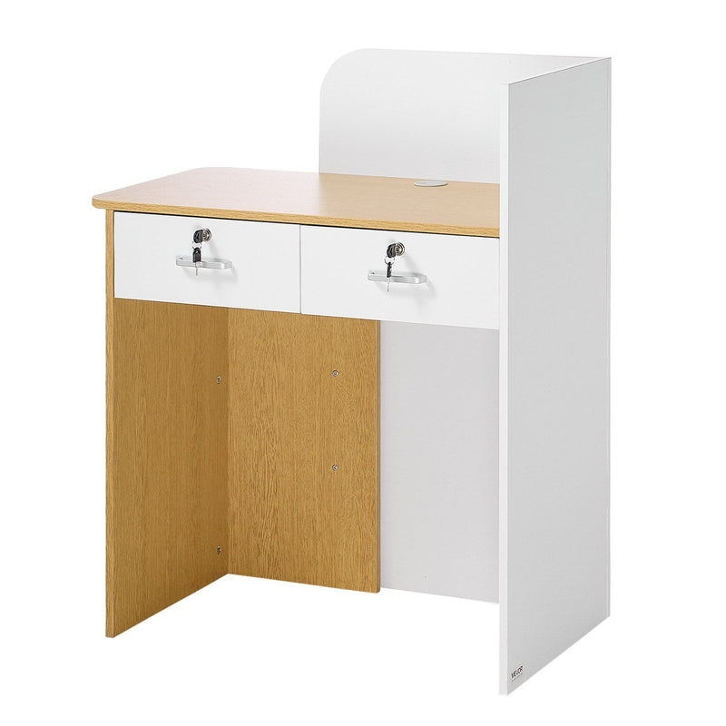 Reception Desk 80cm LED Light 2 Drawers Power Outlets Counter Table
