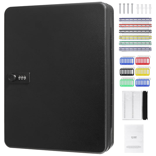 48-Key Cabinet, Key Safe with Combination & Key Lock, Digital Security Storage Box Steel Key Organizer with Adjustable Racks, 48 pcs Colorful Key Tags and A Record Card for School, Office, Hotel
