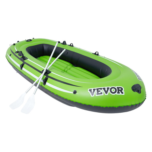 Inflatable Boat, 4-Person Inflatable Fishing Boat, Strong PVC Portable Boat Raft Kayak, 1158mm Aluminum Oars, High-Output Pump, Fishing Rod Holders, and 2 Seats, 1100 lb Capacity for Adults Kids