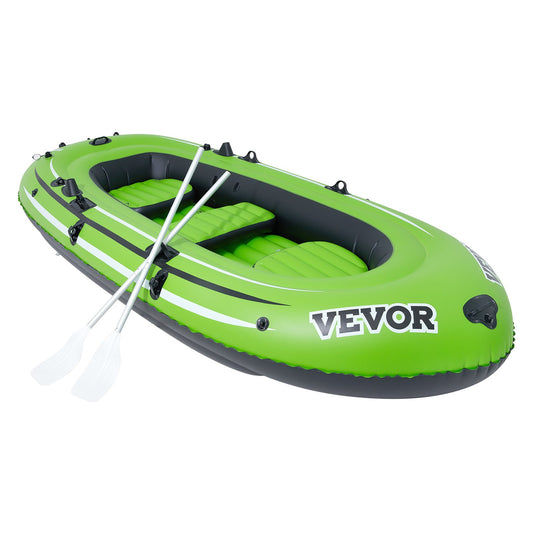 Inflatable Boat, 5-Person Inflatable Fishing Boat, PVC Portable Boat Raft Kayak, 1158 mm Aluminum Oars, High-Output Pump, Fishing Rod Holders, and 2 Seats, 1100 lb Capacity for Adults, Kids