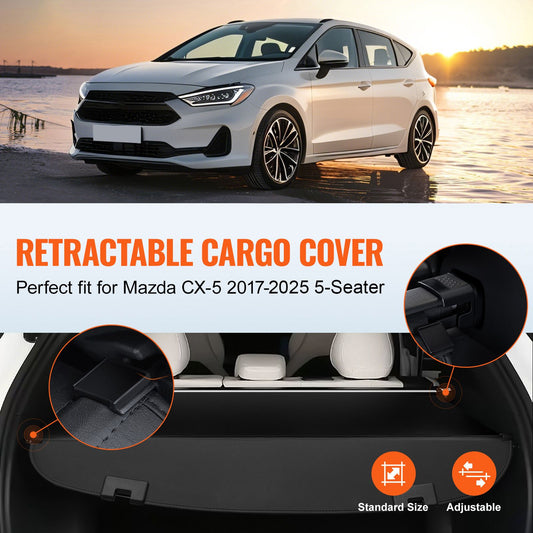 Retractable Cargo Cover for Mazda, Upgraded Waterproof Trunk Cover Security Shield Shade for Mazda CX-5 2017-2025 5-Seater, UV Resistant Rear Trunk Cover, Aluminum Alloy & PVC Leather Texture