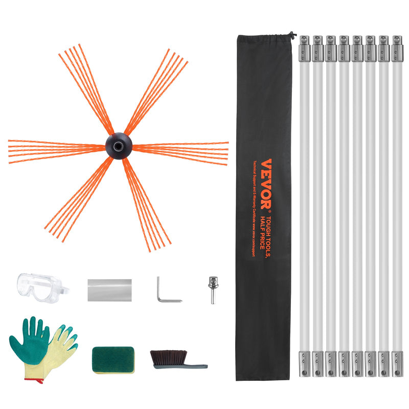Chimney Sweep Kit 8m 8 Rods Flexible Brush Fireplace Cleaning