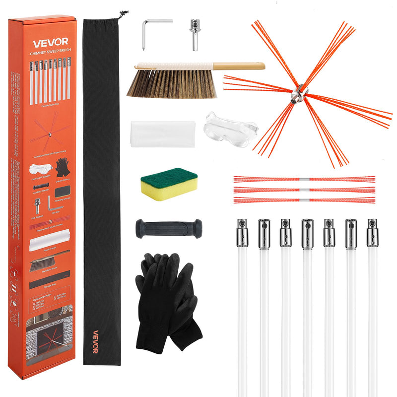 Chimney Sweep Kit 7m Extendable Brush Fireplace Cleaning Tool