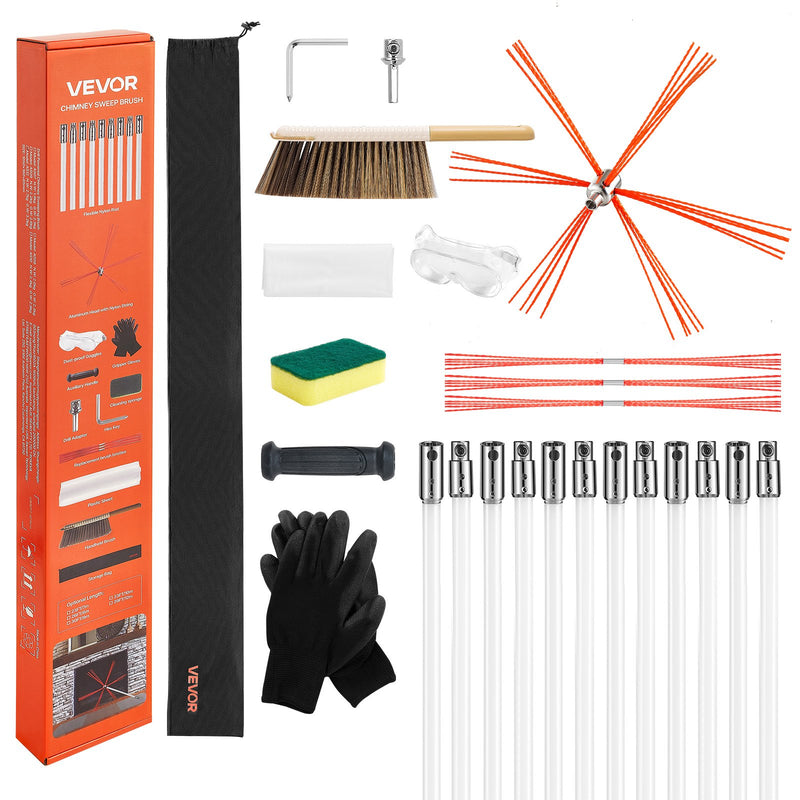 Chimney Sweep Kit 12m Extendable Bendable Fireplace Cleaning Tool
