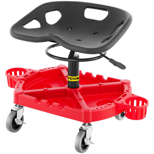 Rolling Garage Stool 300lbs 18-23" Height 360 Swivel Red