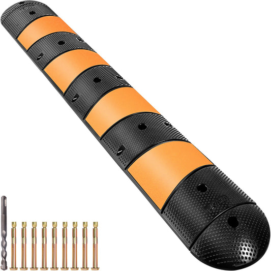 Rubber Speed Bump, 1 Pack 2 Channel Speed Bump Hump, 72\" Long Modular Speed Bump Rated 22000 LBS Loading, 72.8 x 12.2 x 2.2 Garage Speed Bump for Asphalt Concrete Gravel Driveway with 2 End Cap