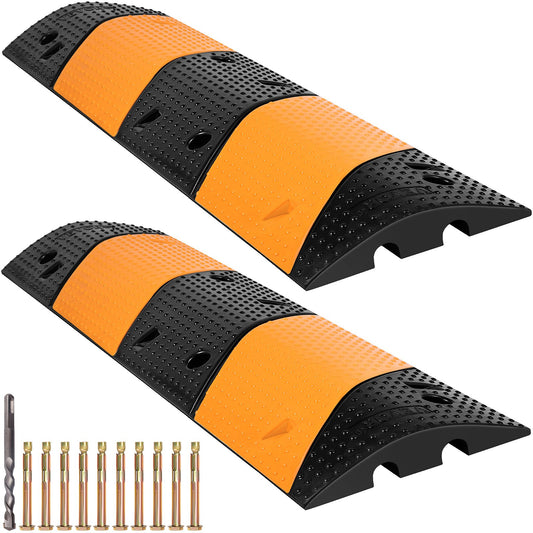 Rubber Speed Bump, 2 Pack 2 Channel Speed Bump Hump, 42\" Long Modular Speed Bump Rated 22000 LBS Load Capacity, 40.2 x 11.8 x 2.4 inch Garage Speed Bump for Asphalt Concrete Gravel Driveway