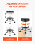 Rolling Stool Leather Footrest 360 Swivel Height Adjustable Black