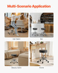 Rolling Stool Leather Footrest 360 Swivel Height Adjustable Black