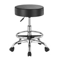 Rolling Stool Leather Footrest 360 Swivel Height Adjustable Black