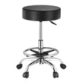 Rolling Stool Leather Footrest 360 Swivel Height Adjustable Black