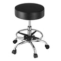Rolling Stool Leather Footrest 360 Swivel Height Adjustable Black