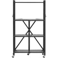 4-Tier Foldable Storage Shelf Wheels 66x33x117cm Black Metal Rack