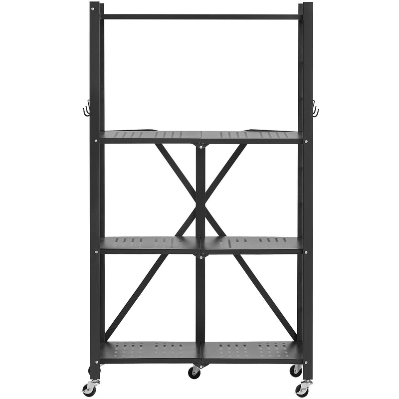 4-Tier Foldable Storage Shelf Wheels 66x33x117cm Black Metal Rack