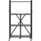 4-Tier Foldable Storage Shelf Wheels 66x33x117cm Black Metal Rack