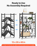 4-Tier Foldable Storage Shelf Wheels 66x33x117cm Black Metal Rack
