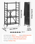 4-Tier Foldable Storage Shelf Wheels 66x33x117cm Black Metal Rack