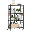 4-Tier Foldable Storage Shelf Wheels 66x33x117cm Black Metal Rack