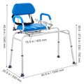 Sliding Tub Transfer Bench with 360 Degree Swivel Seat, Sliding Shower Chair with Pivoting Armrest & Padded Seat and Safety Belt, Height Adjustable Bath Chair for Elderly Disabled 330LBS