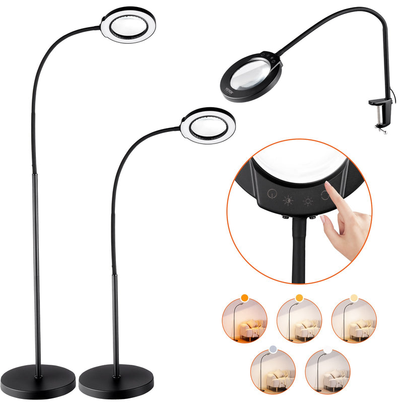 5X Floor Magnifying Glass with Light Stand Gooseneck LED