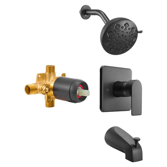 Cefito 127mm Rainfall Shower Faucet Set Matte Black Brass Valve