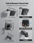 Cefito Tub Shower Faucet Set 130mm Rainfall Head Matte Black