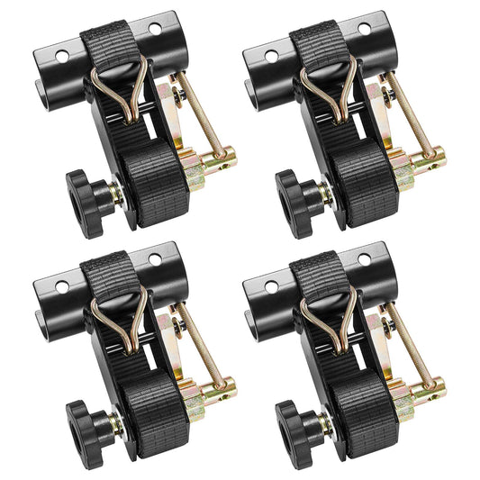 Ladder Rack Ratchet Straps, 47.6-50.8 mm Black Round Tube Mount, 38 mm Wide x 2.25 m Long Black Ladder Rack Straps with Double J-Hooks, 226.8 kg Load Heavy Duty, Cargo Buckle Lock Strap (4 Pack)