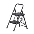 2 Step Ladder, Folding Step Stool with Wide Anti-Slip Pedal and Comfort Handgrip, Lightweight 272 kg Capacity Portable Steel Ladder, Multi-Use for Kitchen, Home, Household and Office, Black