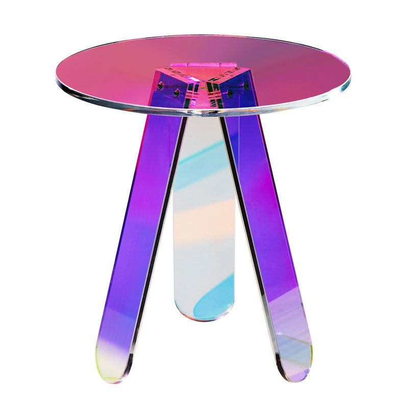 Round Iridescent Acrylic Side Table Clear Rainbow Coffee End Table